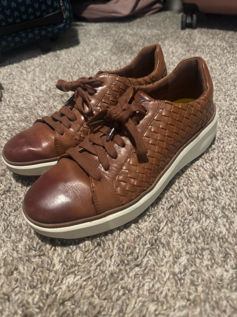 Cole Haan Brown Woven Leather Sneakers with White Sole